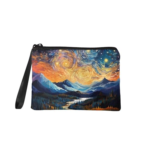 TOADDMOS Kleine Geldbörse mit Meerjungfrauen-Motiv, Fischschuppen-Druck, Kleingeldbörse, Mini-Geldbörse, Münztasche mit Reißverschluss für Frauen und Mädchen, Van Gogh Style, 7in x 5.5in, Münztasche von TOADDMOS