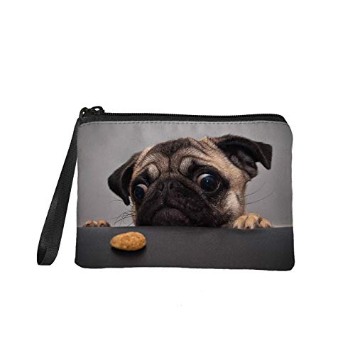 TOADDMOS Kleine Geldbörse mit Meerjungfrauen-Motiv, Fischschuppen-Druck, Kleingeldbörse, Mini-Geldbörse, Münztasche mit Reißverschluss für Frauen und Mädchen, 3D-Mops, Einheitsgröße, Münztasche von TOADDMOS