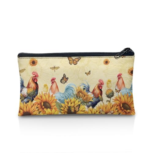 TOADDMOS Kleines Federmäppchen mit Reißverschluss für Kinder, Jungen, Mädchen, Kulturbeutel, Organizer, Aufbewahrungstasche, Sonnenblumen-Huhn, Taschen-Organizer von TOADDMOS