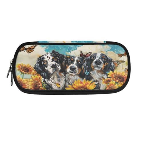 TOADDMOS Leichtes Federmäppchen für Kinder, Mädchen, Jungen, mit Reißverschluss, für Schule, Schreibwaren, Organizer-Tasche, Sonnenblumen-Hund, Einheitsgröße, Kosmetikkoffer von TOADDMOS