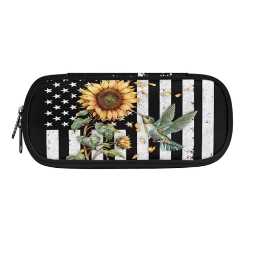 TOADDMOS Leichtes Federmäppchen für Kinder, Mädchen, Jungen, mit Reißverschluss, für Schule, Schreibwaren, Organizer-Tasche, USA-Flagge, Sonnenblume, Kolibri, Einheitsgröße, Kosmetikkoffer von TOADDMOS