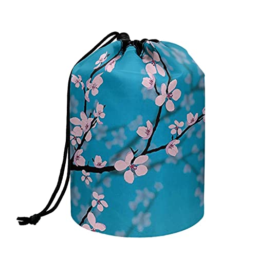 TOADDMOS Make-up-Tasche mit Kordelzug, Reise-Kosmetiktasche für Damen und Mädchen, leichte multifunktionale Aufbewahrungstasche, Cherry Blossoms Navy, Einheitsgröße, Kosmetikkoffer von TOADDMOS