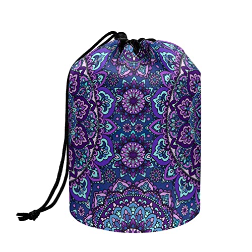 TOADDMOS Make-up-Tasche mit Kordelzug, Reise-Kosmetiktasche für Damen und Mädchen, leichte multifunktionale Aufbewahrungstasche, Mandala in Lila, Einheitsgröße, Kosmetikkoffer von TOADDMOS