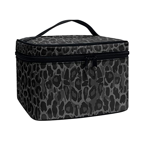 TOADDMOS Make-up-Tasche mit individuellem Druck, große Reise-Kosmetiktasche, Organizer, Zugkoffer für Frauen, Schwarz Leopard von TOADDMOS