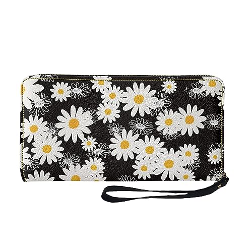 TOADDMOS Modische Geldbörse für Damen, Reise-Geldbörse, Kreditkartenhalter, Handy-Clutch mit Handgelenkschlaufe, Gänseblümchen, Casual von TOADDMOS