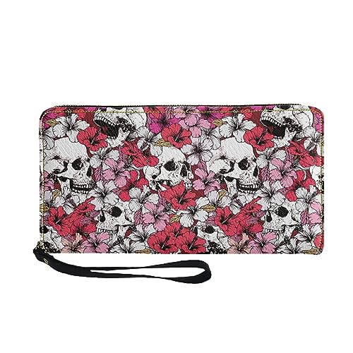 TOADDMOS Modische Geldbörse für Damen, Reise-Geldbörse, Kreditkartenhalter, Handy-Clutch mit Handschlaufe, Totenkopf Blume, Casual von TOADDMOS