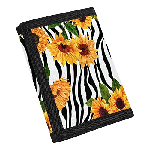 TOADDMOS Modischer Druck, Leinen-Geldbörse für Teenager, Kinder, Jungen, Mädchen, schlanke RFID-Geldbörsen für Reisen, Schule, Zebra Sonnenblume, Einheitsgröße von TOADDMOS