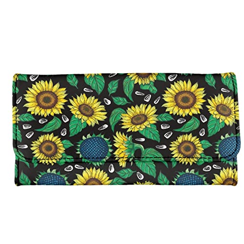 TOADDMOS Modischer Druck Damen Lange Geldbörse Weich PU Leder Trifold Clutch Geldbörse, Grün - Sunflower Green, Modern von TOADDMOS