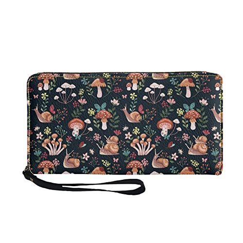 TOADDMOS Modischer Druck Geldbörse für Damen, Reise-Geldbörse, Kreditkartenhalter, Handy-Clutch mit Handgelenkschlaufe, Pilzschnecke mit Blumenmuster, Casual von TOADDMOS