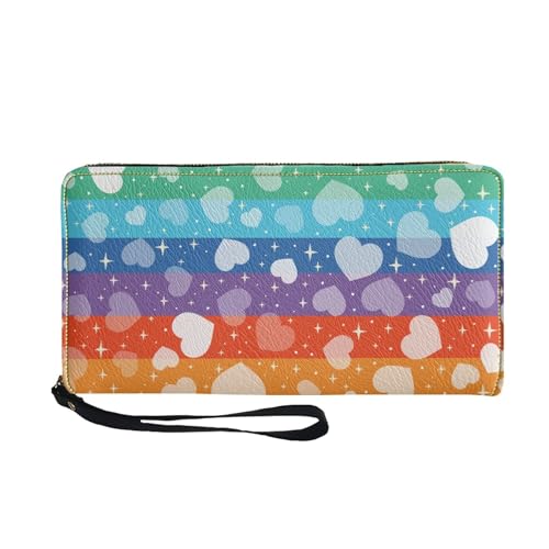 TOADDMOS Niedlicher Druck PU-Leder Geldbörse für Frauen, Damen-Geldbörsen Reißverschluss Münze & Karte Clutch Geldbörse mit Handschlaufe, Regenbogen-Liebesmuster, Casual von TOADDMOS