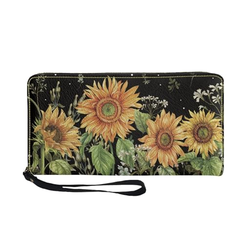 TOADDMOS Niedlicher Druck PU-Leder Geldbörse für Frauen, Damen-Geldbörsen Reißverschluss Münze & Karte Clutch Geldbörse mit Handschlaufe, sonnenblume, Casual von TOADDMOS