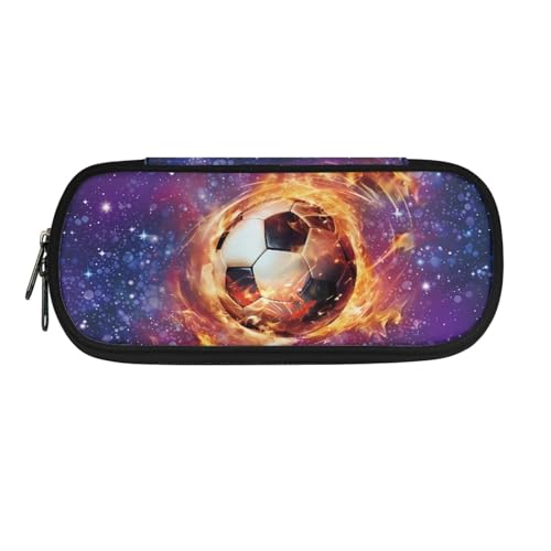 TOADDMOS Niedliches Federmäppchen mit Aufdruck für Kinder, tragbare Aufbewahrung, Stiftehalter, 3 Fächer für Jungen und Mädchen, Schreibwaren, Schule, Fire Football Galaxy, Einheitsgröße, Beauty Case von TOADDMOS