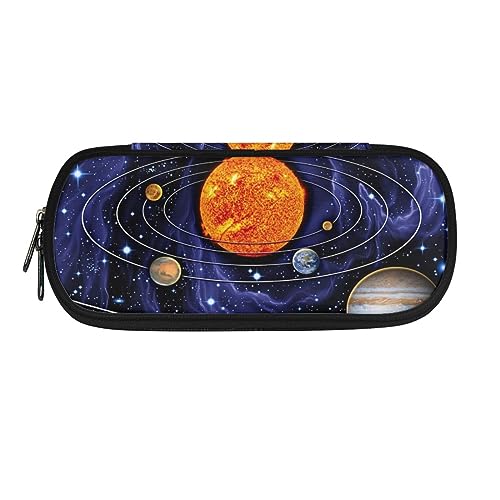 TOADDMOS Niedliches Federmäppchen mit Aufdruck für Kinder, tragbare Aufbewahrung, Stiftehalter, 3 Fächer für Jungen und Mädchen, Schreibwaren, Schule, Sonne Planet, Einheitsgröße, Beauty Case von TOADDMOS