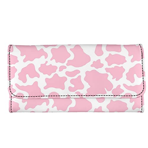 TOADDMOS Pink Pigs Print Wallets for Women,Long PU Leather Trifold Clutch Wallet RFID Blocking Große Kapazität Reise Purse, Rosa Kuh, Modern von TOADDMOS