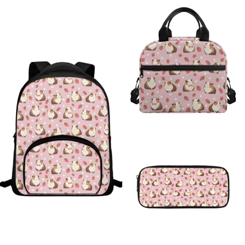 TOADDMOS Schulranzen-Set für Vorschule, Kindergarten, Schulranzen, 3-teilig, Kinder-Rucksack, Lunch-Tasche, Federmäppchen, Igel Erdbeere, Schulranzen-Set von TOADDMOS