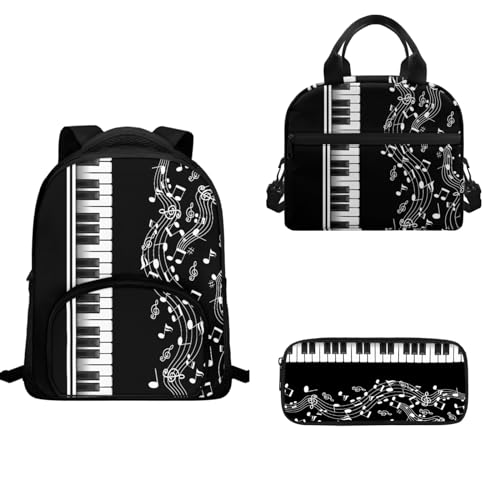 TOADDMOS Schulranzen-Set für Vorschule, Kindergarten, Schulranzen, 3-teilig, Kinder-Rucksack, Lunch-Tasche, Federmäppchen, Klaviertastatur mit Musiknoten, Schulranzen-Set von TOADDMOS