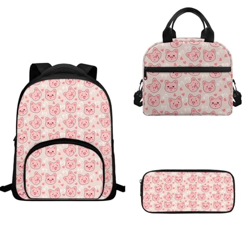 TOADDMOS Schulranzen-Set für Vorschule, Kindergarten, Schulranzen, 3-teilig, Kinder-Rucksack, Lunch-Tasche, Federmäppchen, Rosa, Schwein, Schulranzen-Set von TOADDMOS