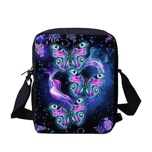 TOADDMOS Schwarze Katze Druck Handy Geldbörse Geldbörse Leinwand Kleine Crossbody Geldbörse Taschen mit Schultergurt für Frauen Teenager Mädchen, Lila Herz Schmetterling von TOADDMOS