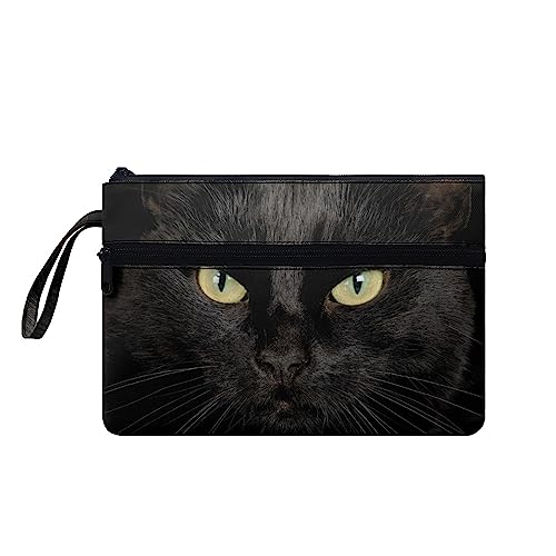 TOADDMOS Schwarze Katze Frauen Männer Handtaschen mit Handgelenk, Reise Outdoor Lagerung Handtaschen Doppel Reißverschluss Make Up Taschen Große Kapazität, schwarze katze, Medium von TOADDMOS