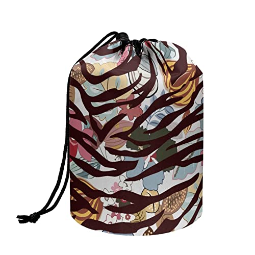 TOADDMOS Stilvolle Make-up-Tasche mit Kordelzug, Reise-Kosmetiktasche, tragbarer Kulturbeutel, Organizer für Frauen und Mädchen, Zebra-Blumenmuster, Einheitsgröße, Kosmetikkoffer von TOADDMOS