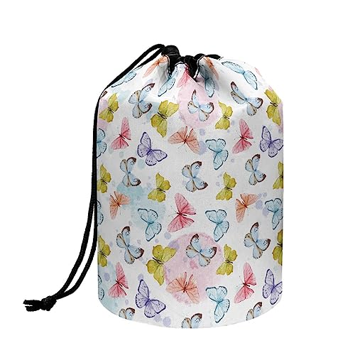 TOADDMOS Stylischer Druck Kordelzug Make-up Tasche Reise Kosmetiktasche Tragbare Toilettenartikel Organizer für Frauen Mädchen, Aquarell Schmetterling, Einheitsgröße, Beauty Case von TOADDMOS