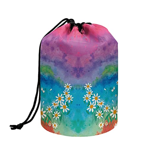 TOADDMOS Stylischer Druck Kordelzug Make-up Tasche Reise Kosmetiktasche Tragbare Toilettenartikel Organizer für Frauen Mädchen, Tie Dye Daisy, Einheitsgröße, Beauty Case von TOADDMOS