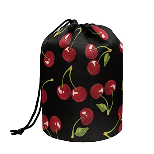 TOADDMOS Stylischer Druck Kordelzug Make-up Tasche Reise Kosmetiktasche Tragbare Toilettenartikel Organizer für Frauen Mädchen, cherry, Einheitsgröße, Beauty Case von TOADDMOS