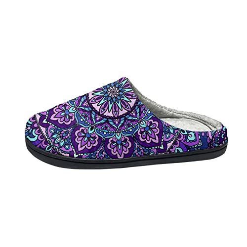 TOADDMOS Winter-Hausschuhe für Damen, lässig, Zuhause, Schlafzimmer, Unisex, bequem, waschbar, Hausschuhe, Slipper, Lila Lotus Mandala, 38.5 EU von TOADDMOS