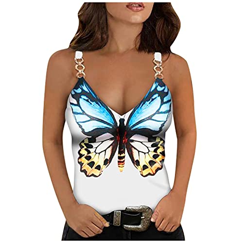 TOALOL Damen Hosenträger Weste Wickelshirt Bedruckte V-Ausschnitt Oberteil Ärmellose Tank Top Sexy Weste Mode T-Shirt Tunika Party Lässige Basic Blusen Top Leibchen mit Spitze (Weiß5, L) von TOALOL