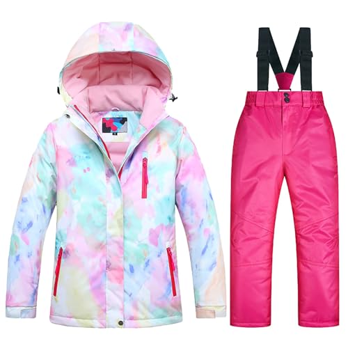 TOALOL Kinder Schneeanzug Mädchen Skianzug Winter Fleece gefüttert Skijacke Skihose 2er Set Kind Warm Kapuze Winddicht Wasserdicht Skianzug Jacke Hose (B, 9-10 Years) von TOALOL