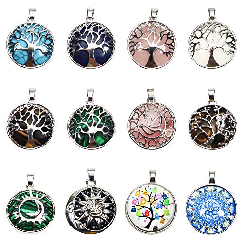 TOAOB 12 Stück Baum des Lebens Anhänger Metallrahmen mit Natursteinen Heilung Kristall 27mm für Schmuckzubehör von TOAOB THE ONE AND ONLY BABY