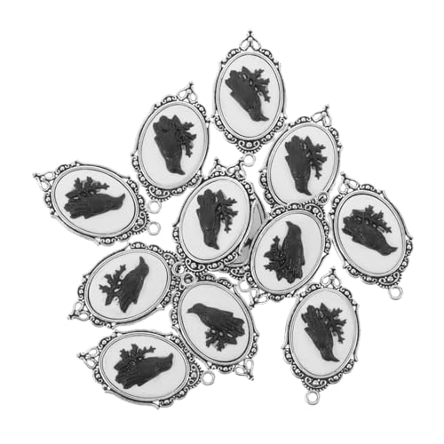 TOBBOMEY 12 Stück Teiliges Gothic Ulmen Anhänger aus Legierung Geprägte Halloween Krähen Charms für DIY Schmuckherstellung Ovale Metallanhänger für Ketten und Bettelarmbänder von TOBBOMEY