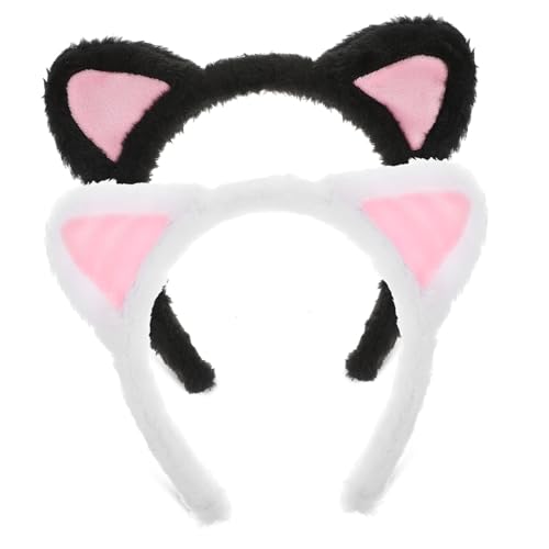 TOBBOMEY 2 Stück Fluffy Katzenohren Haarbänder Kuschelige Tierohren Stirnbänder aus Bequem und Stylisch für Make Up Gesichtsreinigung und Alltag Erwachsene Fun Headbands von TOBBOMEY