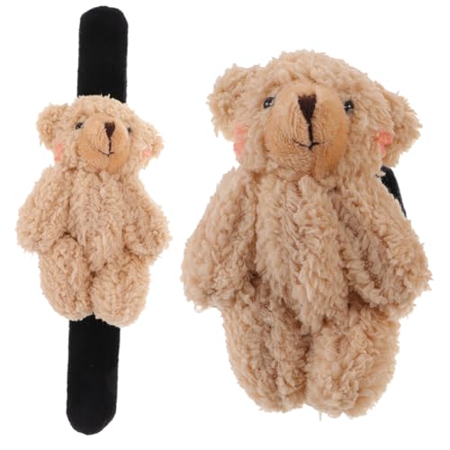 TOBBOMEY 2 Stück Niedliche Kuschelbär Slap armbänder für Erwachsene Weiche Plüschbänder Lustige Schnapparmbänder als Partyzubehör für Geburtstag und Halloween von TOBBOMEY