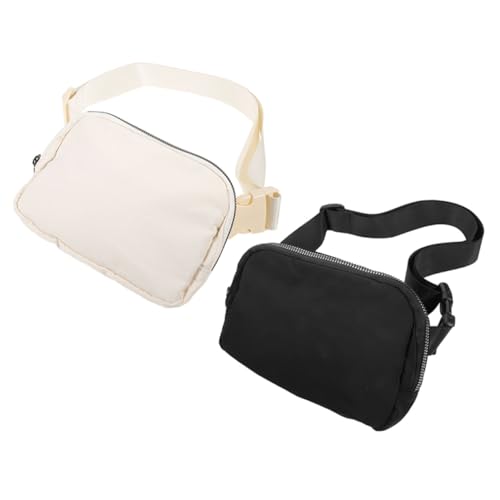 TOBBOMEY 2 Stück Teiliges Mini gürteltaschen Verstellbarem Kleine Bauchtaschen für Damen und Herren zum Wandern Joggen Reisen und Fitness Schwarz und Cremefarben von TOBBOMEY