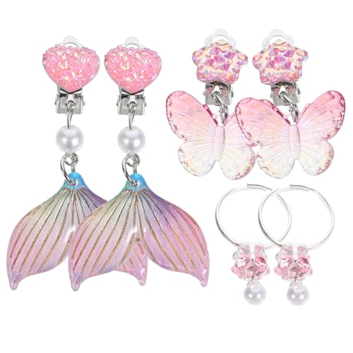 TOBBOMEY 3 Paare Mädchen Ohrclips Niedliche Meerjungfrau Ohrclips Kinderfreundlich Leicht zu Tragen Party Schmuck für Kleine Mädchen Alltag und Festtage von TOBBOMEY