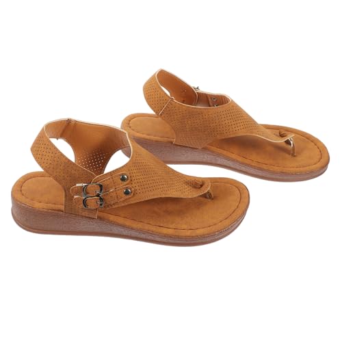 TOBBOMEY Damen Sandalen Flach Sommer Strand Schuhe Leicht Atmungsaktiv PU Gummi Material Angenehm Reisen Party Alltag von TOBBOMEY