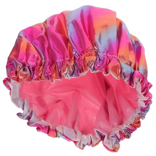 TOBBOMEY Extra Große Doppellagige Wasserdichte Duschhaube für Damen und Erwachsene mit Elastischem Weichem Material und Modischem Farbverlauf Geeignet für Langes Haar und Vielseitigen von TOBBOMEY