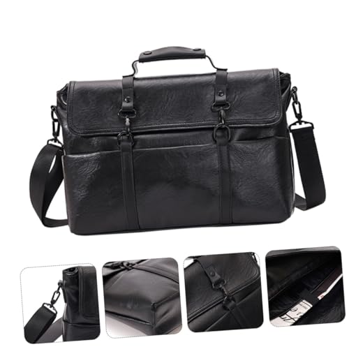TOBBOMEY PU Leder Business Aktentasche Laptop Tasche Herren Schultertasche Multifunktional Leicht Tragbar Crossbody Umhängetasche Notebooktasche Reise Dokumententasche von TOBBOMEY