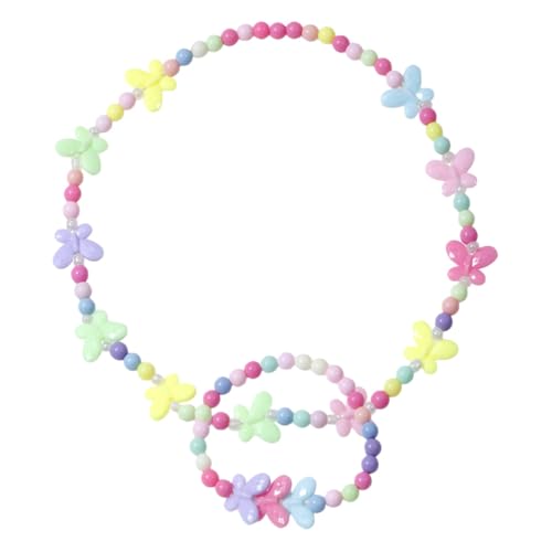 TOBBOMEY Schmuckset Schmetterlinge Bunte Acrylperlen Halskette und Armband Spielerisches Zubehör für Mädchen Verkleidungs Partyspielzeug Hautfreundlich und Leuchtend von TOBBOMEY