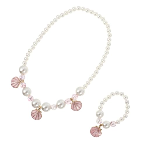 TOBBOMEY Schmuckset aus Rosa Muschel perlen Verstellbares Halskette und Armband für Kleinkinder Mädchen für Geburtstagsfeiern Kostümpartys und Täglichen Gebrauch von TOBBOMEY
