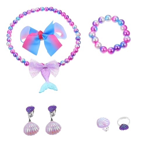 TOBBOMEY Teiliges Meerjungfrau Schmuckset für Mädchen Ring Ohrclip Armband und Halskette Komfortabel Modisch für Partys Fotos und Tanzauftritte von TOBBOMEY