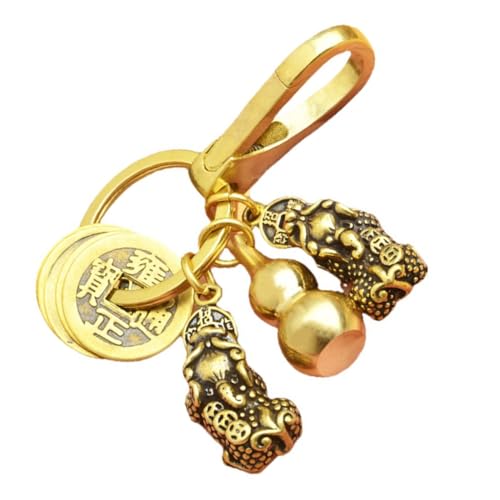 TOBBOMEY Vintage Messing Schlüsselanhänger Doppel Pi Yao Feng Shui Anhänger Hohl Kürbis Deko Glücksbringer Charm für Taschen und Schlüsselbund von TOBBOMEY