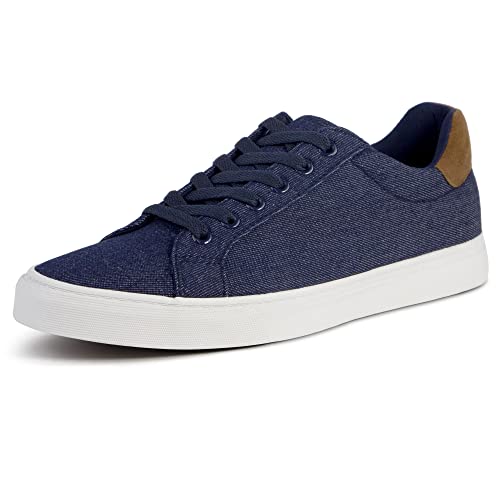 Herren Schwarz Canvas Sneaker Low Top Klassische Mode Schuhe mit weicher Innensohle Causal Dress Schuhe für Herren Bequeme Walkingschuhe, Tb006-demin Navy, 43 EU von TOBER