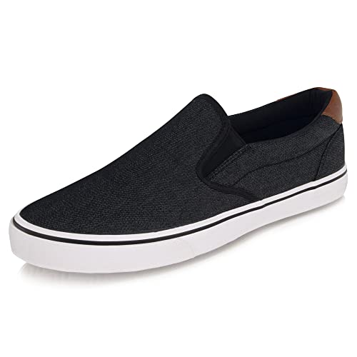 Herren Schwarz Klassische Low Top Schuhe Canvas Mode Sneaker mit weicher Innensohle Causal Dress Schuhe für Herren Bequeme Wanderschuhe, Demin ohne Schnürsenkel, Schwarz, 41 EU von TOBER