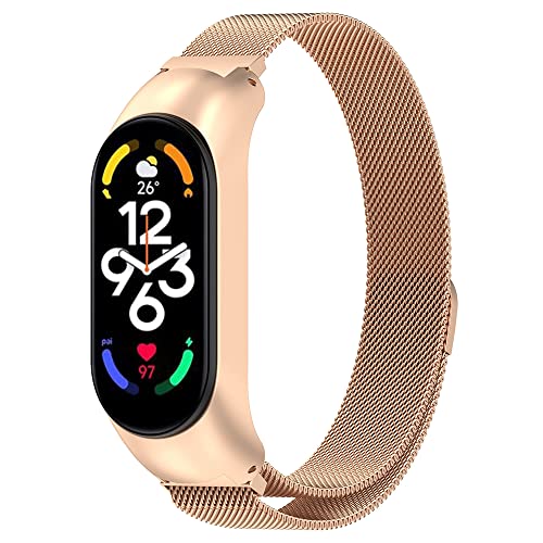 TOBILE Armband für Xiaomi Mi Band 7, 7 NFC, Rostfreier Stahl Armbänder Uhrenarmband Ersatz Strap (Roségold) von TOBILE