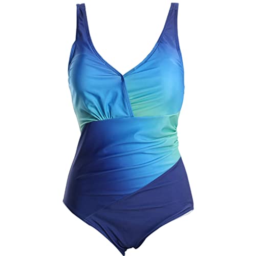 TOBILE Badeanzug Damen Sexy Regenbogendruck einteiliger Badeanzug, Damen Strandkleidung Badeanzug zum Schwimmen-01blau grün, XXL von TOBILE