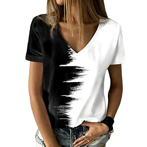 TOBILE Damen Kurzarm Frauen T-Shirts V-Ausschnitt Sommer Kurzarm Tops T-Shirts Feder Grafik Damen Kleidung Übergroße Damen von TOBILE