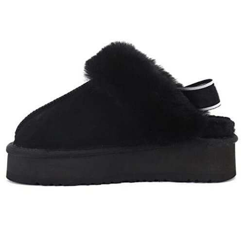 TOBILE Hausschuhe Damen Winter Baumwolle Flache Schuhe Plateau Casual Warm, Schwarz A1, 39 EU von TOBILE