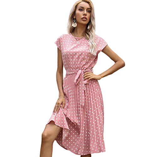 TOBILE Kleid Chiffon Damen Strand Sommerkleid Kurzarm Polka Dot Print Vestido A-Linie Blumen Elegant Hohe Taille Falten Freizeit Midi Kleider - Rosa, M TOBILE Kleid Chiffon Damen Strand Sommerkleid Kurzarm Polka Dot Print Vestido A-Linie Blumen Elegant Hohe Taille Falten Freizeit Midi Kleider - Rosa, M von TOBILE